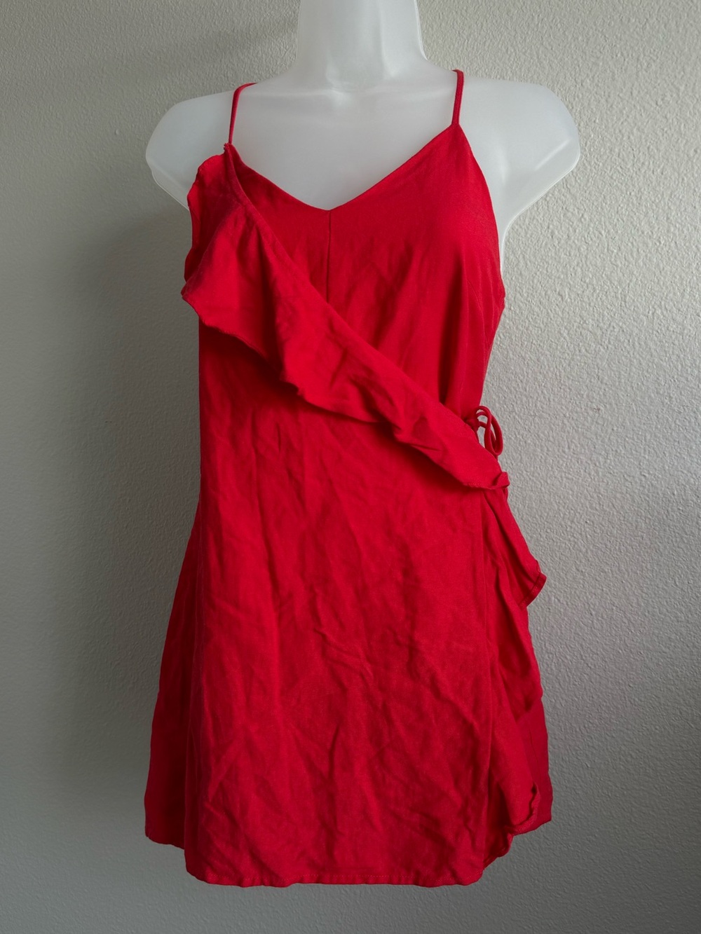 Urban Outfitters Red Linen Cotton Blend Ruffle Wrap Skort Romper Dress Small